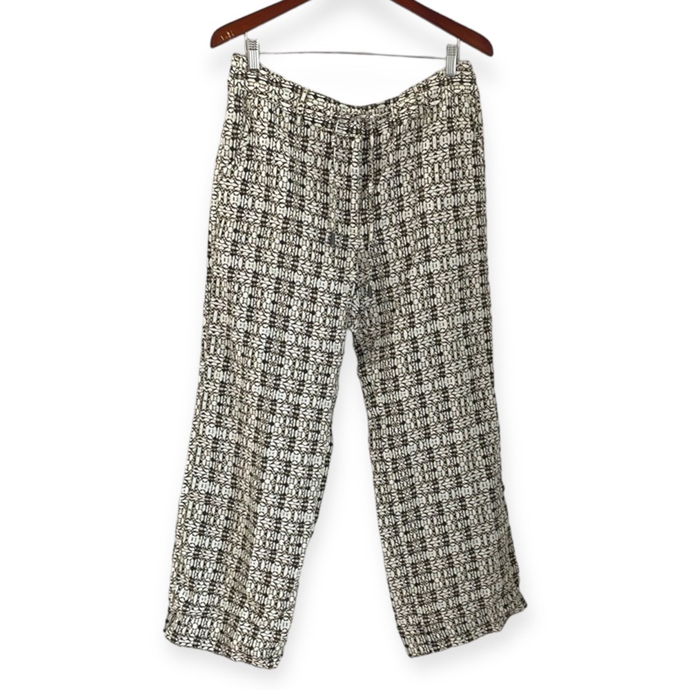 Olsen Europe Anna Pants Linen Women’s Size 12 Medium Large Brown Tan White